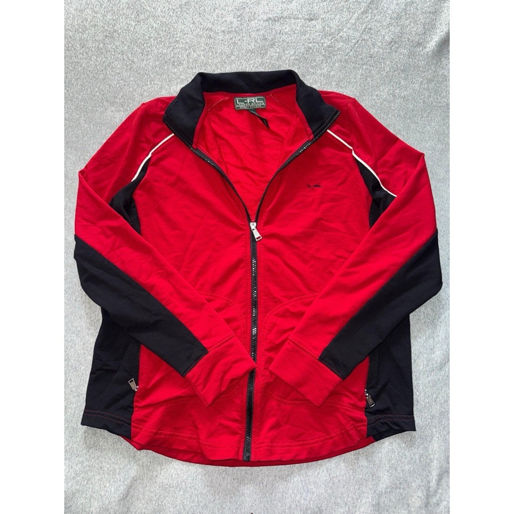 LRL Lauren Ralph Lauren Jacket Womens Red Black Full Zip Running Active Sz XL